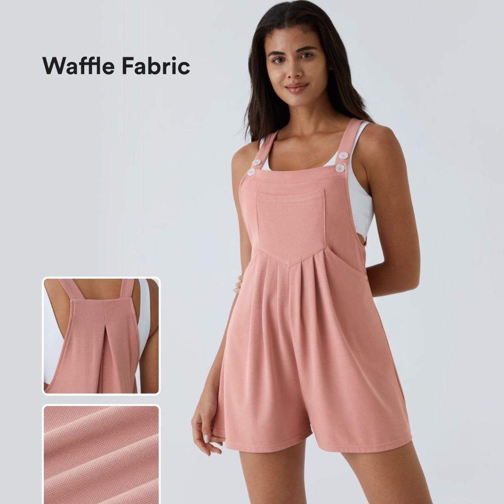 Halara Women's Pockets Waffle Casual Overalls Size XS Rose Tan
